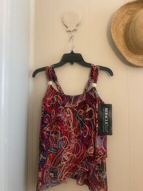 Miraclesuit Red Multi Paisley Swim Tankini Top